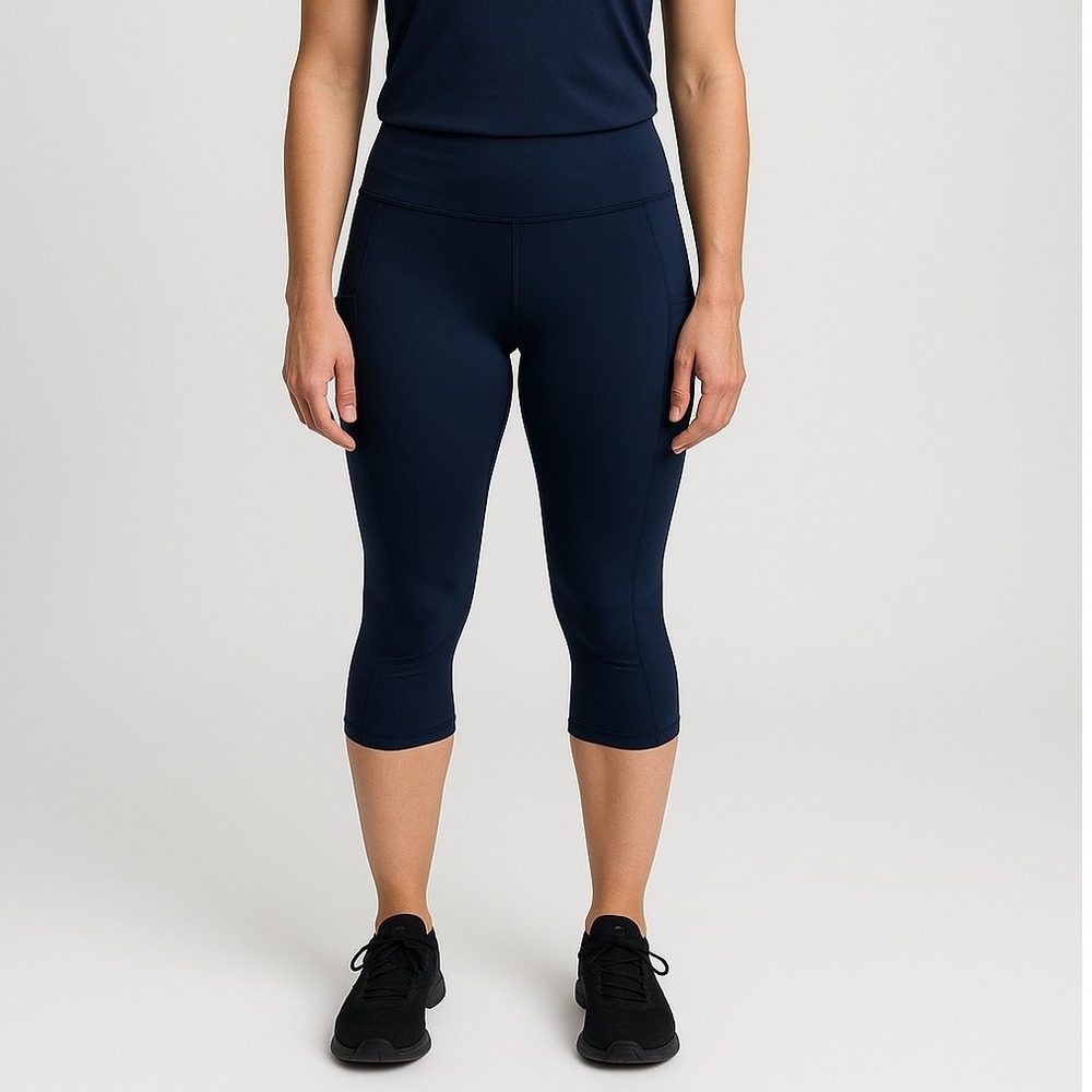 Athleta Ultimate Stash Pocket Capri Navy Blue‎ Leggings Women's Large  Nylon